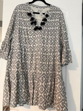 Tommy Bahama Women’s Diamond Clip Tiered Black tassels Swim-dress, cover up.